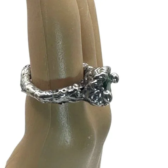 Brutalist Silver-Blend Cocktail Ring Artisan Crafted with 10mm Crystal Size  6.5 - Picture 9 of 13